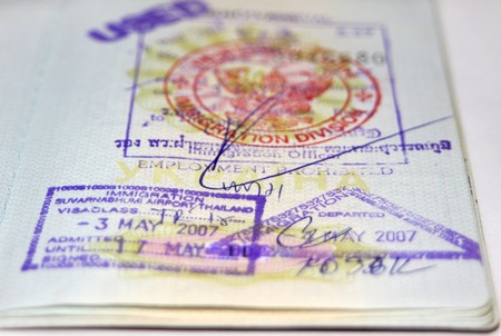 Page of passport with Thailand visa and stampsの写真素材