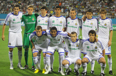 KYIV, UKRAINE - AUGUST 17, 2010: FC Dynamo Kyiv team pose for a group photo before UEFA Champions League play-off game against AFC Ajax on August 17, 2010 in Kyiv, Ukraineのeditorial素材