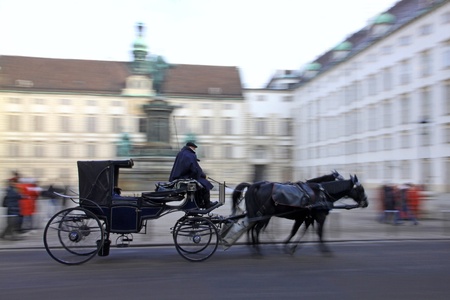 Horse-driven carriage at Hofburg palace, Vienna, Austriaの写真素材