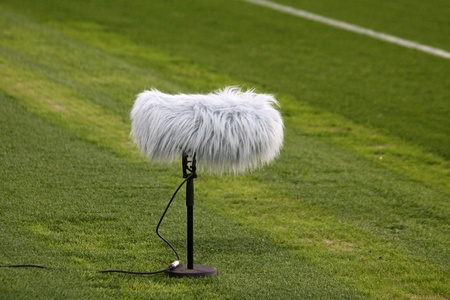 Microphone boom at a football stadiumの写真素材