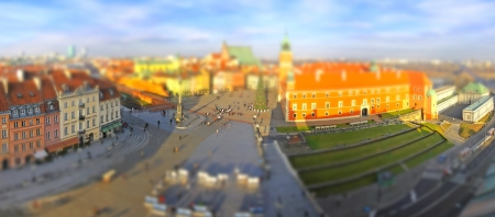 Panoramic view of Old Town Square (Plac Zamkowy) in Warsaw, Poland (Tilt-shift miniature effect)
の写真素材