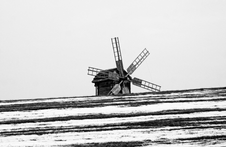 Landscape with old windmill in Kyiv, Ukraineの写真素材