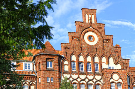 Facade of old German residential house in Lubeck, Germanyのeditorial素材
