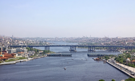 Panoramic view of Golden Horn inlet in Istanbul city, Turkeyの写真素材
