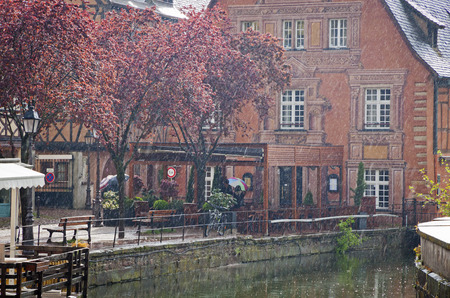 Picturesque city view during the summer rain  Colmar city, Alsace region, Franceの写真素材
