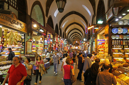 ISTANBUL, TURKEY - MAY 7, 2012  People shopping inside the Grand Bazar in Istanbul, one of the...