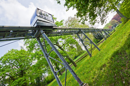 FREIBURG, GERMANY - MAY 5, 2013: The Schlossbergbahn (English: Castle Hill Railway) is a funicular railway in Freiburg im Breisgau city, Germany. It links the city centre with the Schlossberg hillのeditorial素材