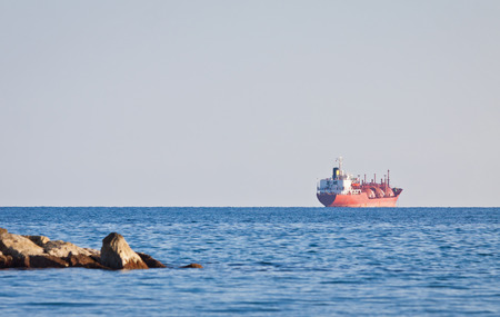 Ship in Mediterranean sea near Cyprus coastの写真素材