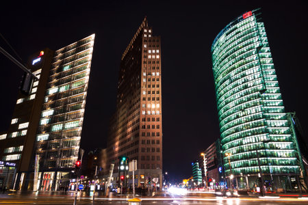 BERLIN GERMANY  MARCH 4 2015: Evening view of Potsdamer Platz. The new modern city center and financial district of Berlinのeditorial素材