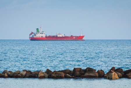 Ship in Mediterranean sea near Cyprus coastのeditorial素材
