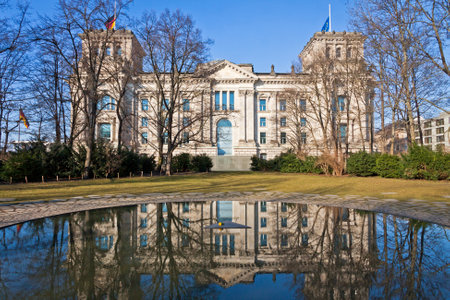 Side view of the Reichstag Bundestag building in Berlin Germanyのeditorial素材