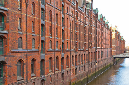 Details of buildings in Speicherstadt district in Hamburg, Germany. This largest warehouse district in the worldの写真素材
