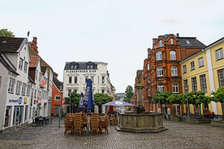 FLENSBURG, GERMANY - JULY 29, 2012: Square in center of Flensburg, Germany. City situated in the...