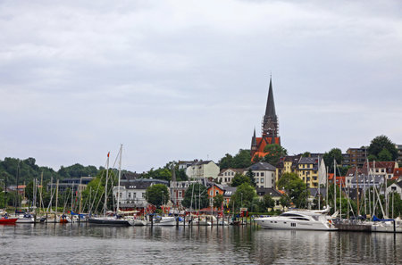 FLENSBURG, GERMANY - JULY 29, 2012: Vew of harbour in Flensburg, the independent town in the north...