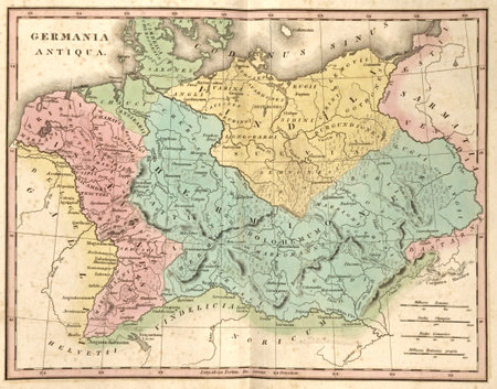 Detailed ancient map of Germany at the time of the Roman Empire (Germania Antiqua)