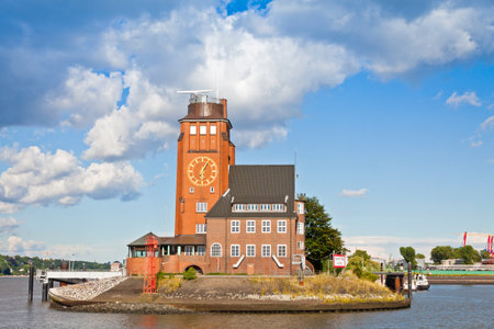 Building of Hamburg Harbour Pilots Association German: Lotsenhaus Seemannshoft at the entrance to the port of Hamburg on Elbe river, Germanyのeditorial素材
