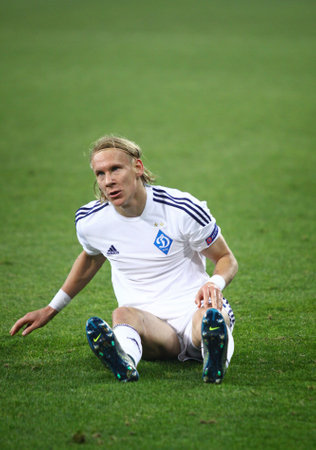 KYIV, UKRAINE - OCTOBER 20, 2015: Domagoj Vida of Dynamo Kyiv seats on the pitch during UEFA Champions League game against Chelsea at NSC Olimpiyskyi stadium in Kyivのeditorial素材