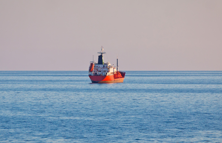 Oil tunker sails in Mediterranean sea near Cyprus coastの写真素材