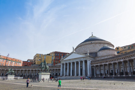 NAPLES, ITALY - MAY 6, 2015: Piazza del Plebiscito and Basilica of San Francesco di Paola in Naples, Italyのeditorial素材