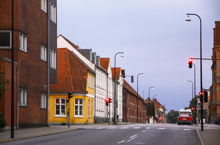 FREDERICIA, DENMARK - JULY 29, 2012: Summer morning view of streets in Fredericia city, Denmark. City was founded in 1650 by Frederick III, after whom it was namedのeditorial素材