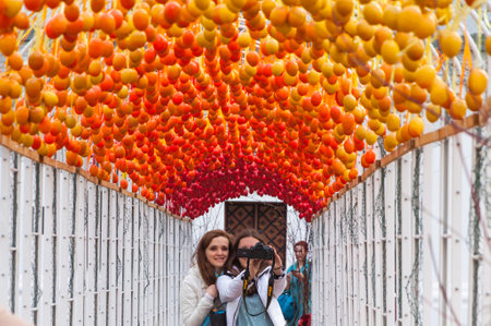 KYIV, UKRAINE - APRIL 16, 2015: Traditional Ukrainian Festival of Easter eggs Pysanka at the Saint Sophia National Sanctuary Complex in Kyiv, Ukraineのeditorial素材