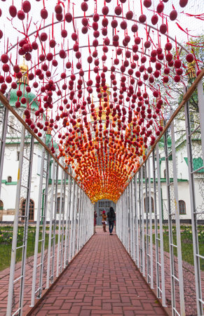 KYIV, UKRAINE - APRIL 16, 2015: Traditional Ukrainian Festival of Easter eggs Pysanka at the Saint Sophia National Sanctuary Complex in Kyiv, Ukraineのeditorial素材