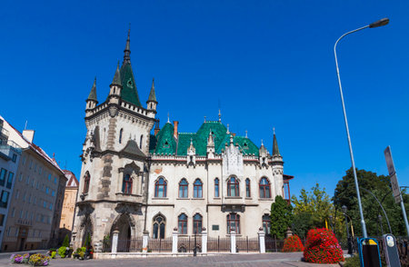 Jakab Palace (Jakabov palac), neo-gothic building in Kosice city, Slovakia. Construction was completed in 1899. Now building is one of the Slovak national cultural monumentsのeditorial素材