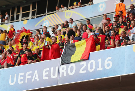 NICE, FRANCE - JUNE 22, 2016: Tribunes of Allianz Riviera Stade de Nice during UEFA EURO 2016 game Sweden v Belgiumのeditorial素材