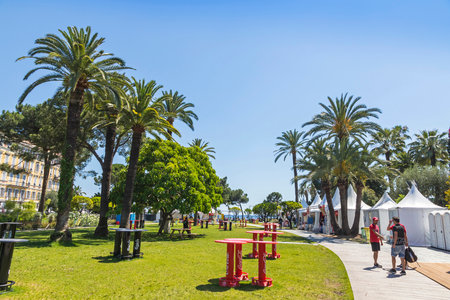 NICE, FRANCE - JUNE 22, 2016: Official fanzone of UEFA EURO 2016 at Albert I Garden in City of Nice, Franceのeditorial素材