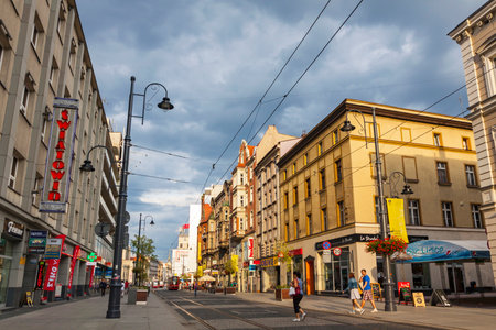 KATOWICE, POLAND - JULY 28, 2015: On the streets of Katowice city. Katowice is a center of science, culture, industry, business, trade and transportation in Upper Silesia and southern Polandのeditorial素材