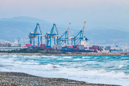 LIMASSOL, CYPRUS - JANUARY 17, 2015: Industrial view of Sea port of Limassol, Cyprus. The port is...