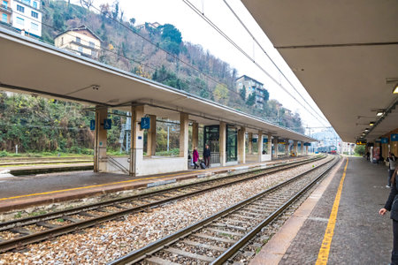 COMO, ITALY - DECEMBER 3, 2016: Como San Giovanni railway station (Italian: Stazione di Como San Giovanni), main station serving the city and comune of Como, Lombardy region, Italy. Opened in 1875のeditorial素材