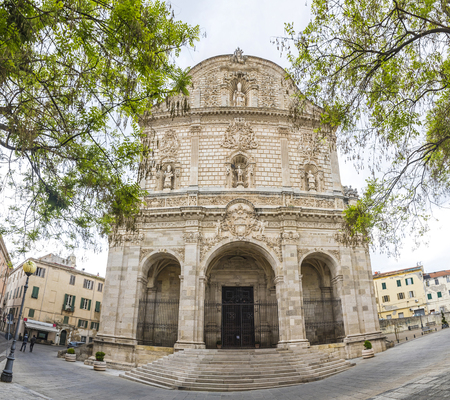 Facade view of San Nicola Cathedral (Duomo) in Sassari, Sardinia, Italyの写真素材