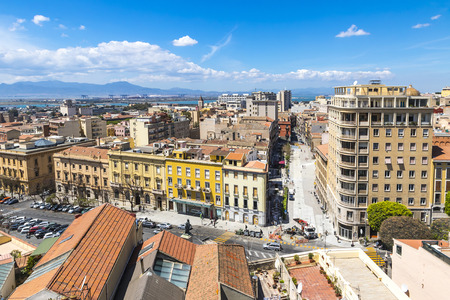 Bird eye view of Cagliari old town, Sardinia, Italy. Cagliari is the capital and the largest city of Italian island of Sardiniaの写真素材