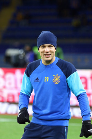 Kharkiv, Ukraine - November 15, 2016: Yevhen Konoplyanka of Ukraine warms up before the Friendly match against Serbia at Metalist stadium in Kharkiv, Ukraineのeditorial素材