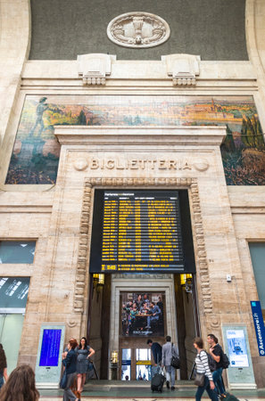 MILAN, ITALY - JUNE 14, 2016: Interiors of Milan Central Railway Station (Milano Centrale). It is the main railway station of Milan, Italy. Opened in 1931のeditorial素材