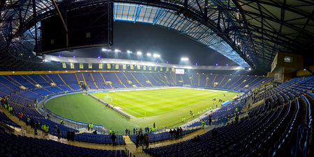 Kharkiv, Ukraine - November 15, 2016: Panoramic view of Metalist stadium before Friendly match between Ukraine and Serbia, Kharkiv, Ukraineのeditorial素材