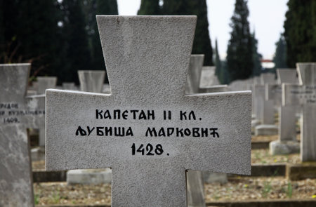 THESSALONIKI, GREECE - NOVEMBER 26, 2012: Zeitenlik, the Allied military cemetery and World War I memorial park. Contains the graves of the Serbian, French, British, Italian and Russian soldiers, who died in the battles on the Salonika frontのeditorial素材