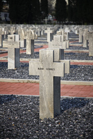 THESSALONIKI, GREECE - NOVEMBER 26, 2012: Zeitenlik, the Allied military cemetery and World War I memorial park. Contains the graves of the Serbian, French, British, Italian and Russian soldiers, who died in the battles on the Salonika frontのeditorial素材