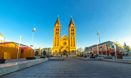 NYIREGYHAZA, HUNGARY - DECEMBER 13, 2016: Facade of Co-Cathedral of Our Lady of the Hungarians in Nyiregyhaza city, Debrecenのeditorial素材