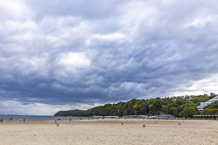 Municipal beach in Gdynia city, Baltic sea, Poland. Cloudy summer dayの写真素材