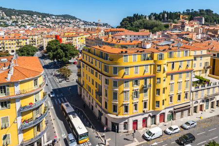 Aerial view of colorful historical houses in City of Nice. Nice - luxury resort of French Riviera, Franceのeditorial素材