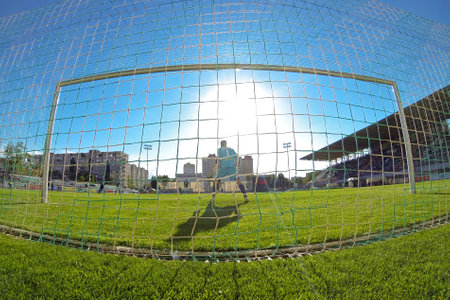 KYIV, UKRAINE - MAY 27, 2017: Ukrainian First League game between FC Desna Chernihiv and FC Obolon-Brovar Kyivのeditorial素材