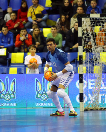 KYIV, UKRAINE - JANUARY 28, 2017: Goalkeeper Juanjo Angosto of Spain in action during friendly Futsal match against Ukraine at Palats of Sports in Kyiv, Ukraineのeditorial素材