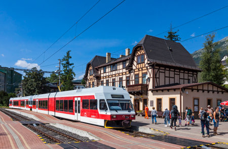 High Tatras, Slovakia - August 27, 2015: Tatra Electric Railways (TEZ-TER) train (also known asのeditorial素材
