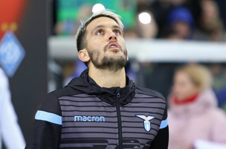 KYIV, UKRAINE - MARCH 15, 2018: Luis Alberto of SS Lazio goes to the pitch before UEFA Europa League Round of 16 game against FC Dynamo Kyiv at NSK Olimpiyskyi stadium in Kyiv, Ukraineのeditorial素材
