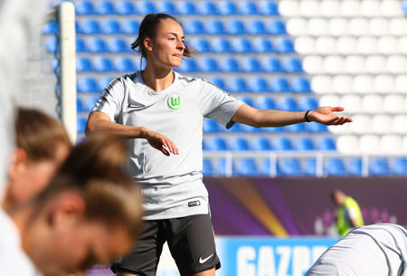 KYIV, UKRAINE - MAY 23, 2018: Joelle Wedemeyer of VfL Wolfsburg in action during training session before UEFA Womenâs Champions League Final 2018 game against Olympique Lyonnais at Lobanovskiy Stadiumのeditorial素材