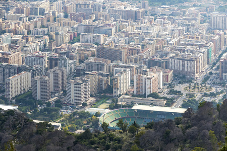 Aerial view of Palermo city, Sicily, Italy. Stadium Renzo Barbera on the foreground. View from Mount Pellegrinoの写真素材