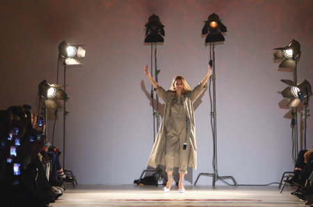 KYIV, UKRAINE - FEBRUARY 3, 2018: Designer Katya Silchenko during her fashion presentation The COAT...