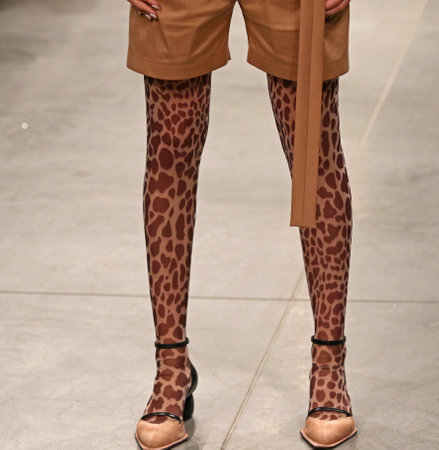 KYIV, UKRAINE - SEPTEMBER 1, 2018: Details of creation by designer ELENA BURENINA during Ukrainian Fashion Week Spring/Summer 2019 at Mystetskyi Arsenal in Kyiv, Ukraineのeditorial素材